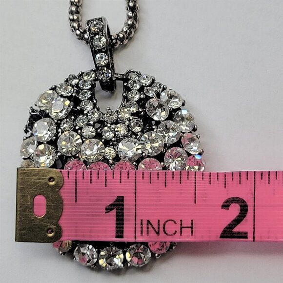 Crystal Glitter Pendant Necklace, Long Silver Tone Necklace - Picture 5 of 13